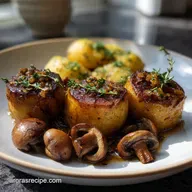 Beef Steak Side Dish: Crispy Baked Potatoes with Sherry Glazed Mushrooms