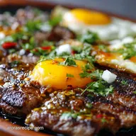 Bistec a Caballo Tender Steak Runny Eggs and Smoky Hogao Sauce