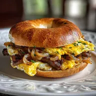 Steak Egg and Cheese Bagel Copycat with Grilled Onions