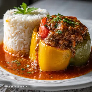 The Most Addictive Beef Stuffed Peppers for 6 Servings Recipe Card