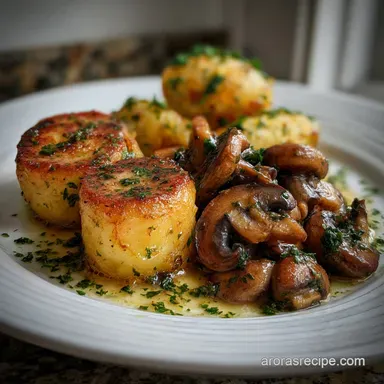Beef Steak Side Dish: Crispy Baked Potatoes with Sherry Glazed Mushrooms Recipe Card