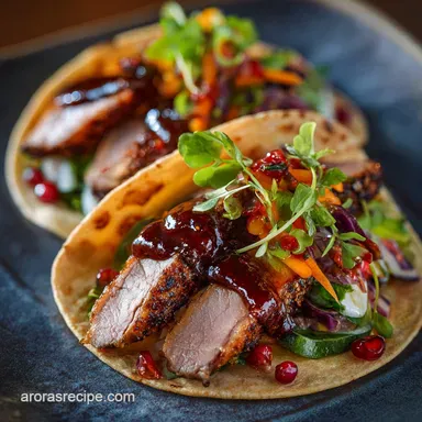 Duck Tacos Crispy Rendered Duck with Smoky CherryChipotle Glaze Recipe Card