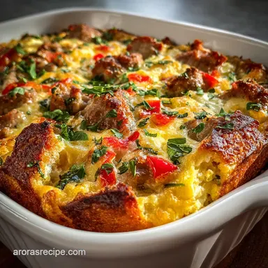 Easy Sausage Breakfast Casserole Overnight Crispy Baked Recipe Card