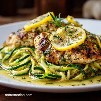 Herbed Lemon Garlic Chicken with Zucchini Noodles: Quick, Low-Carb Dinner Recipe Card