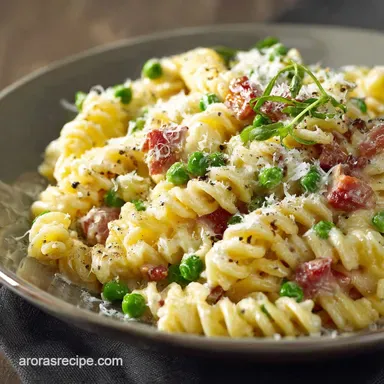 30Minute Creamy Fusilli Pasta Recipe Lemon Pancetta Peas Recipe Card