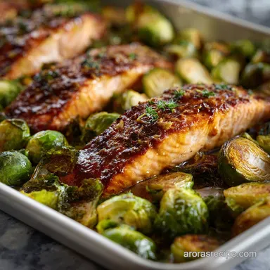 Irresistible Maple Glazed Salmon with Roasted Brussel Sprouts Oven-Only