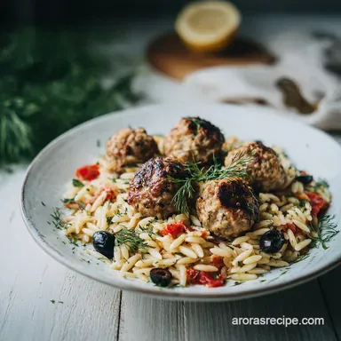 Chicken Meatballs with Orzo in 35 Minutes - Mediterranean Style Recipe Card