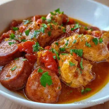Chicken and Sausage Stew: Rustic Spanish Comfort Food Recipe Card