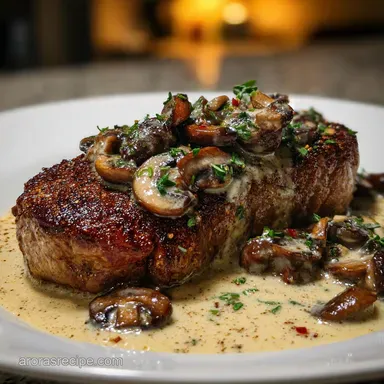 Steak and Mushrooms: Pan-Seared Ribeye with Garlic Thyme Sauce Recipe Card
