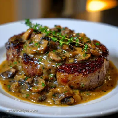 Steak and Mushrooms: Pan-Seared Ribeye with Garlic Thyme Sauce