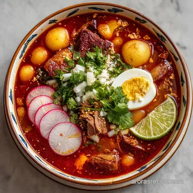 Red Pozole for 10 People | Authentic Mexican Recipe Recipe Card