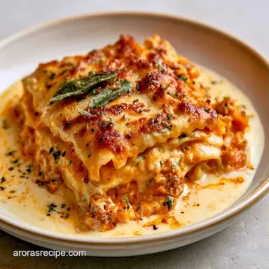Pumpkin Lasagna Rolls with White Sauce Recipe Card