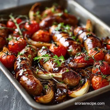 Cooking for One Speedy Sausage Traybake with Sticky Balsamic Glaze Recipe Card