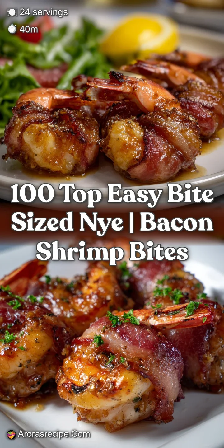 Close-up of a perfectly cooked shrimp, wrapped in crispy bacon. The smoky glaze glistens invitingly, hinting at a burst of...