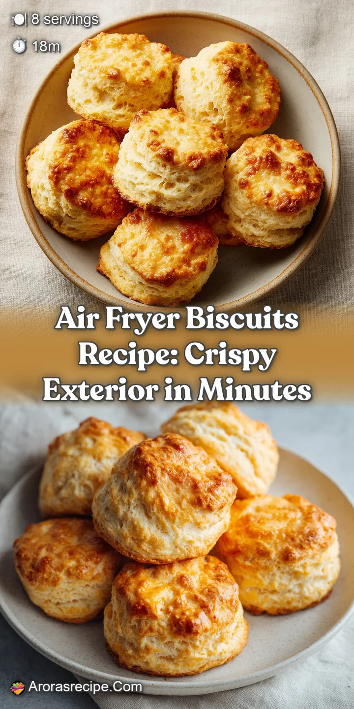 Buttery, golden-brown biscuit fresh from the air fryer. Flaky layers pull apart, revealing a soft, steaming interior. Irre...