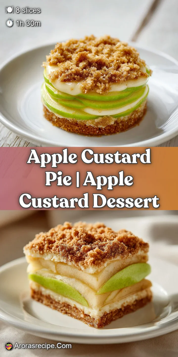 Close-up of smooth, creamy custard and tender apple slices encased in a golden, buttery and flaky pastry crust.