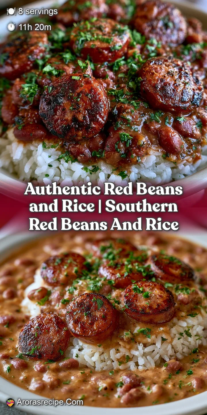 Extreme close-up of glossy, tender red beans and savory browned sausage slices with a dusting of fresh green herbs.