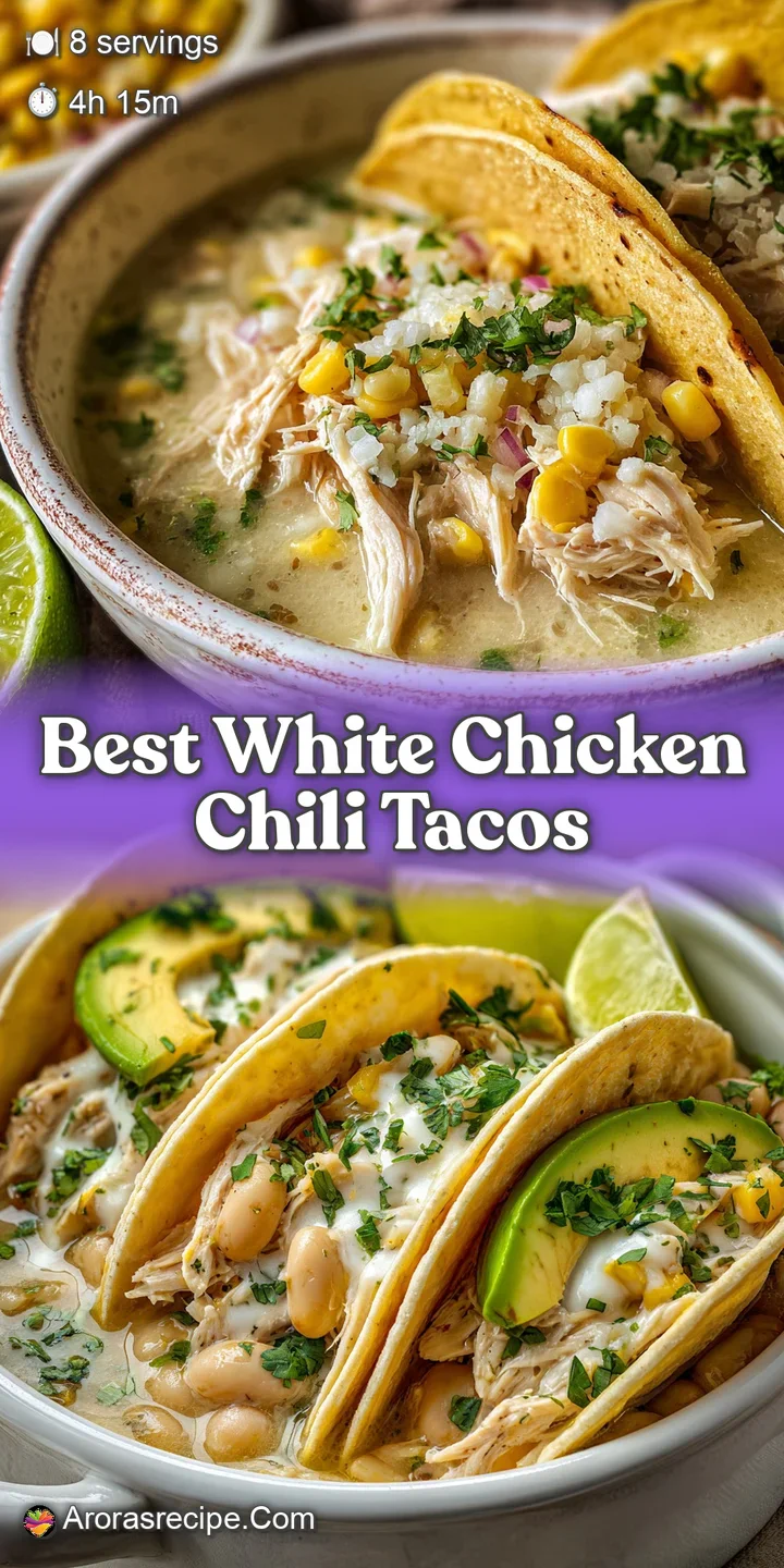 Close-up of a white chicken chili taco revealing the creamy, cheesy filling and shredded chicken. Toasted tortilla and fre...