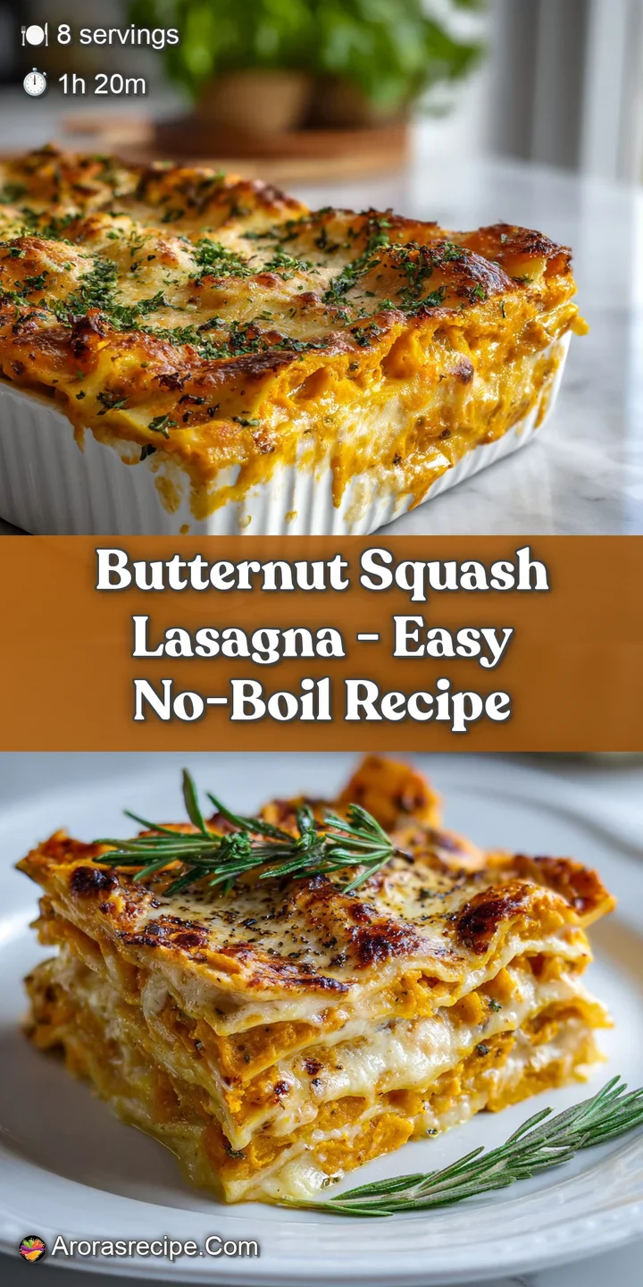 Creamy layers of squash, pasta, & cheese in a bubbling lasagna. The top is browned & flecked with green herbs.