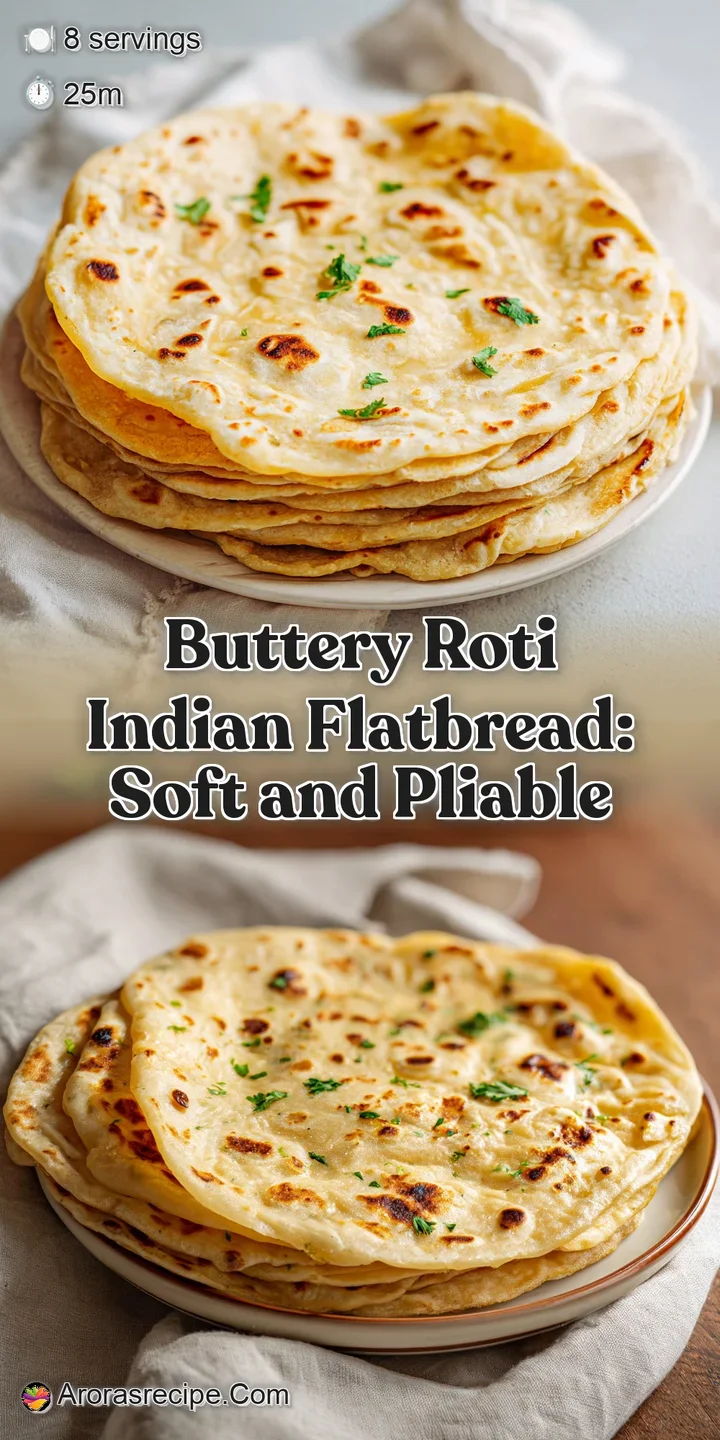 Close-up of a buttery roti; visible air pockets, warm golden hues and slight char indicate a tender, flavorful Indian flat...