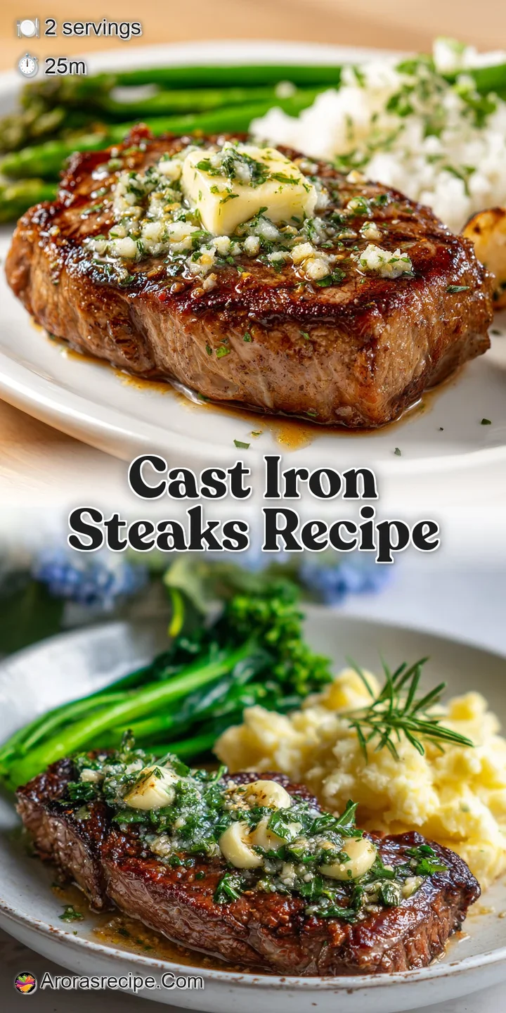 Close-up reveals the beautifully browned crust of a sirloin steak, bathed in pools of melted garlic butter. Herbs add a po...