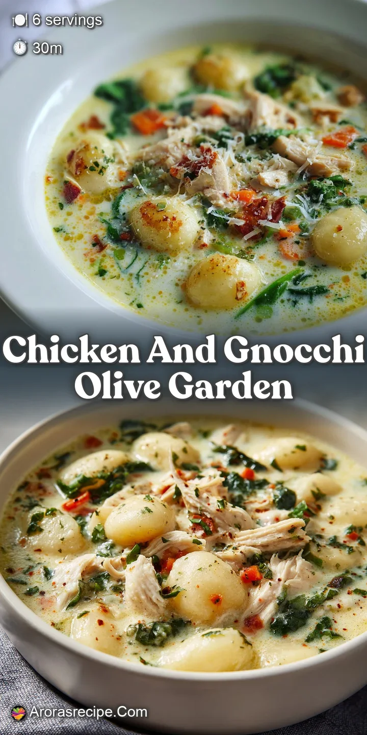 Close-up of chicken gnocchi: Creamy broth coats the gnocchi, succulent chicken, and verdant herbs. A spoonful of pure comf...