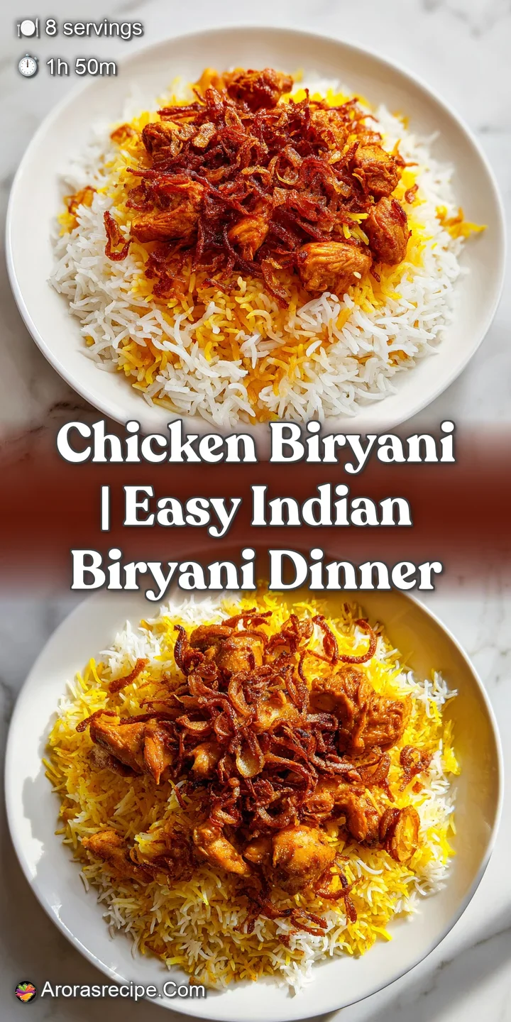 Close-up of fluffy, saffron-infused rice grains mixed with succulent pieces of spiced chicken and golden onions.