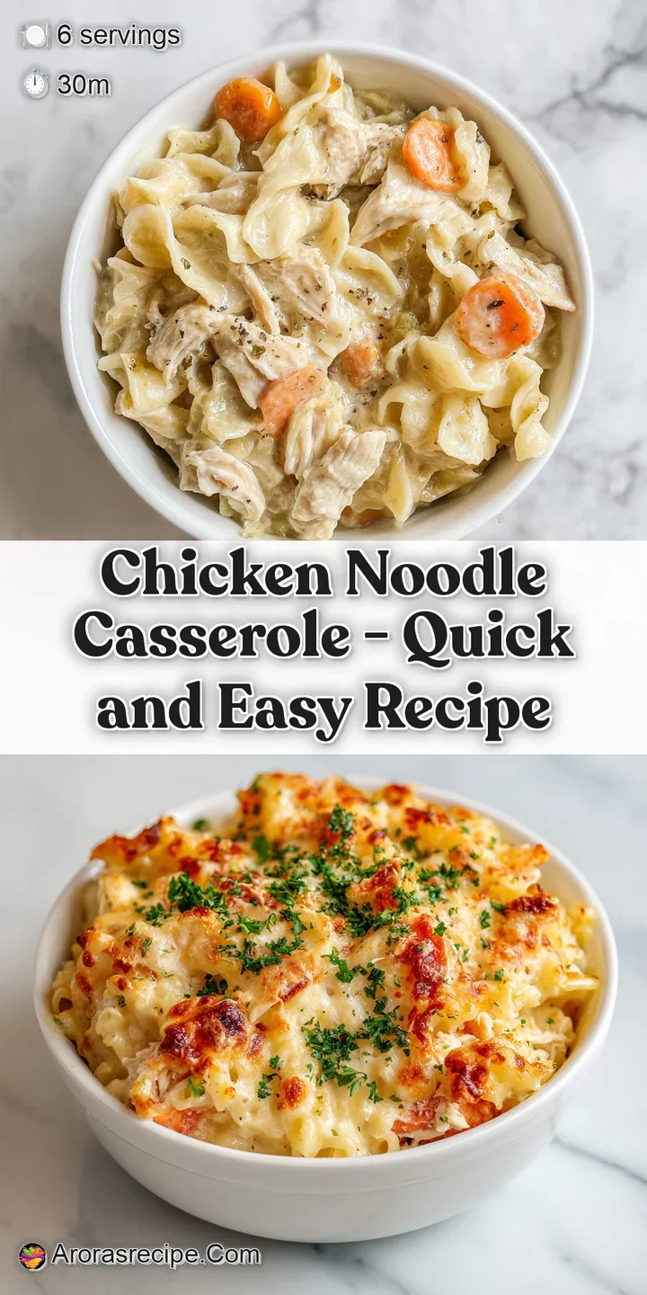 Close-up of a steaming scoop of chicken noodle casserole, highlighting cheesy noodles and a crispy topping.