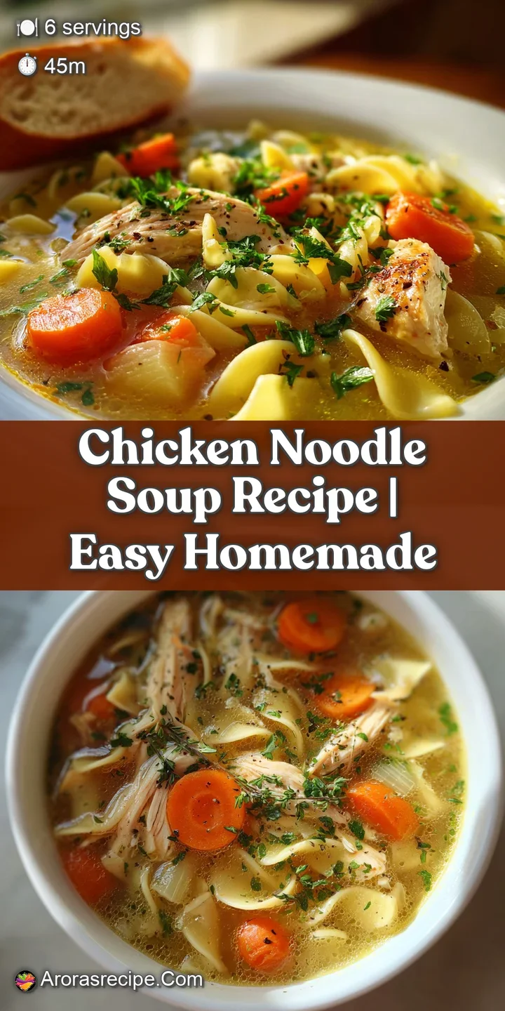 Close-up: Silky chicken noodle soup with plump noodles, shredded chicken, and herbs, inviting warmth and comfort in every ...