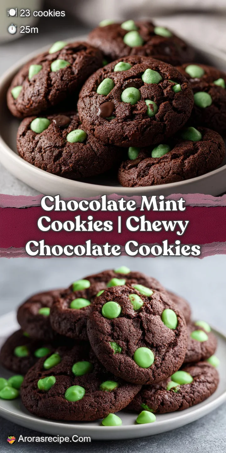 Extreme close-up of a cracked cocoa cookie surface revealing a soft, gooey center and bright green minty shards.