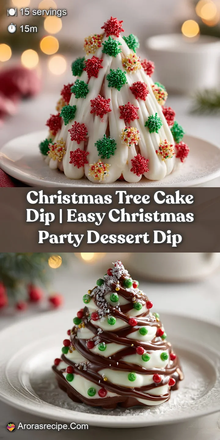 Close-up of a cool, smooth dessert dip shaped into a green tree, with glistening ruby-red cranberries scattered.
