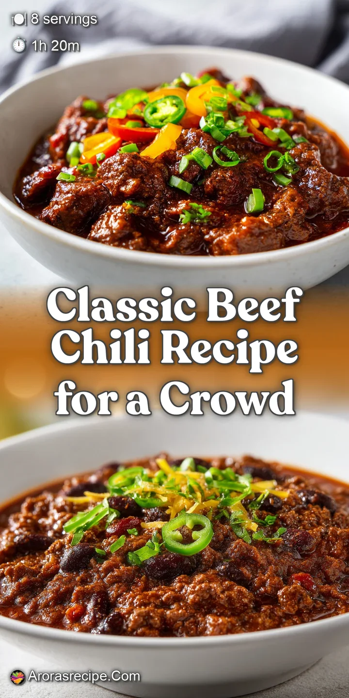 Close-up of thick, simmering beef chili. Notice the rich color, soft texture of beans and beef, and flecks of green herbs.