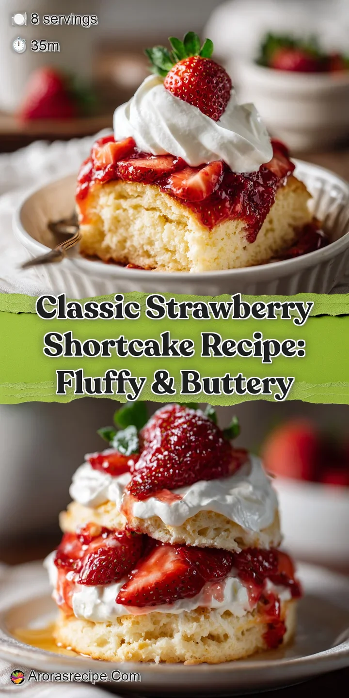 Close-up of juicy, ruby-red strawberries nestled in whipped cream, atop a golden, buttery shortcake biscuit.