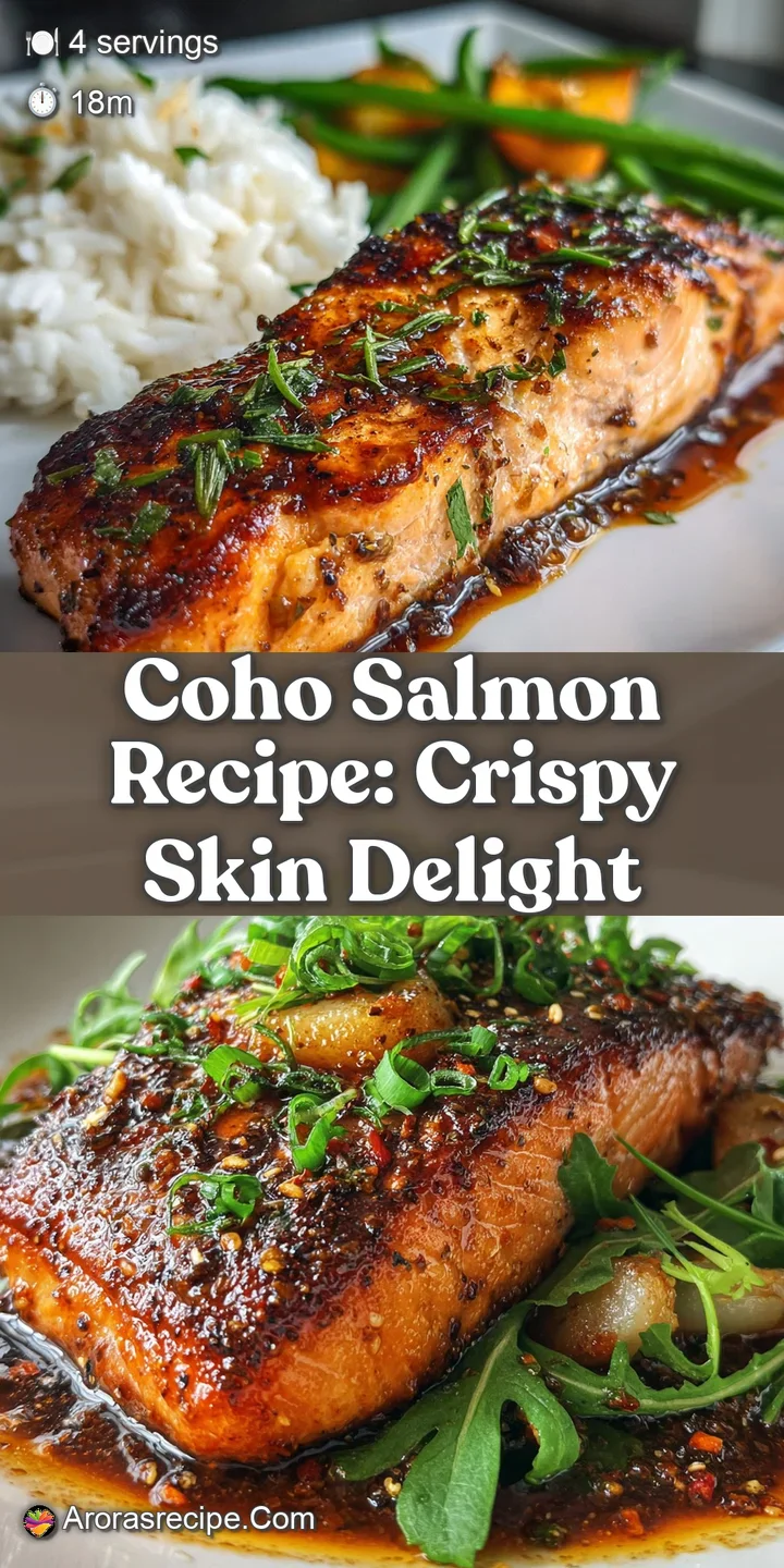 Close-up of glistening, pan-seared coho salmon skin with a moist interior, showcasing the flaky texture and savory crust.