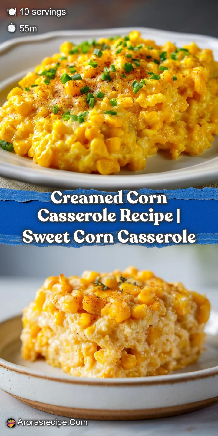 Close-up of creamed corn casserole; a rich, golden hue with glistening kernels and hints of browning, appetizing and warm.