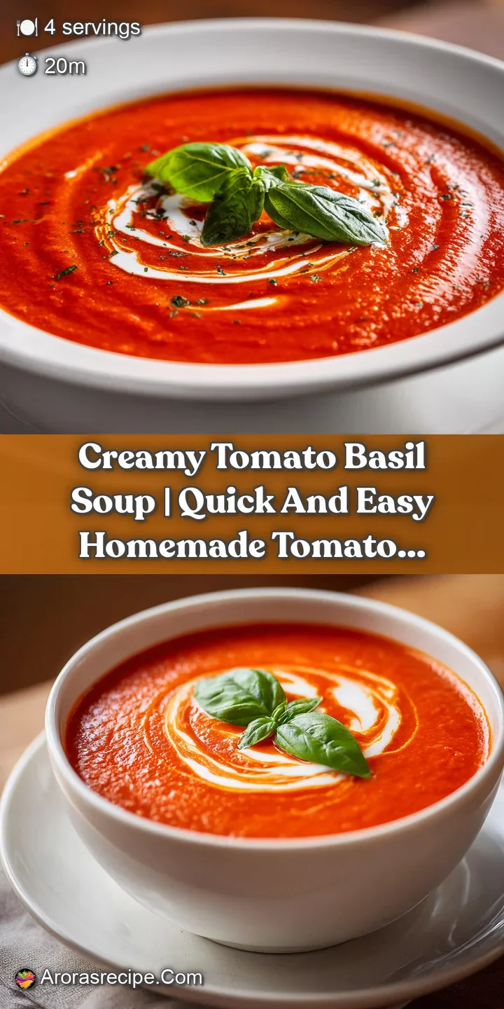 Close-up of a silky, vibrant orange-red soup with a swirl of cream and a fresh, aromatic green basil leaf