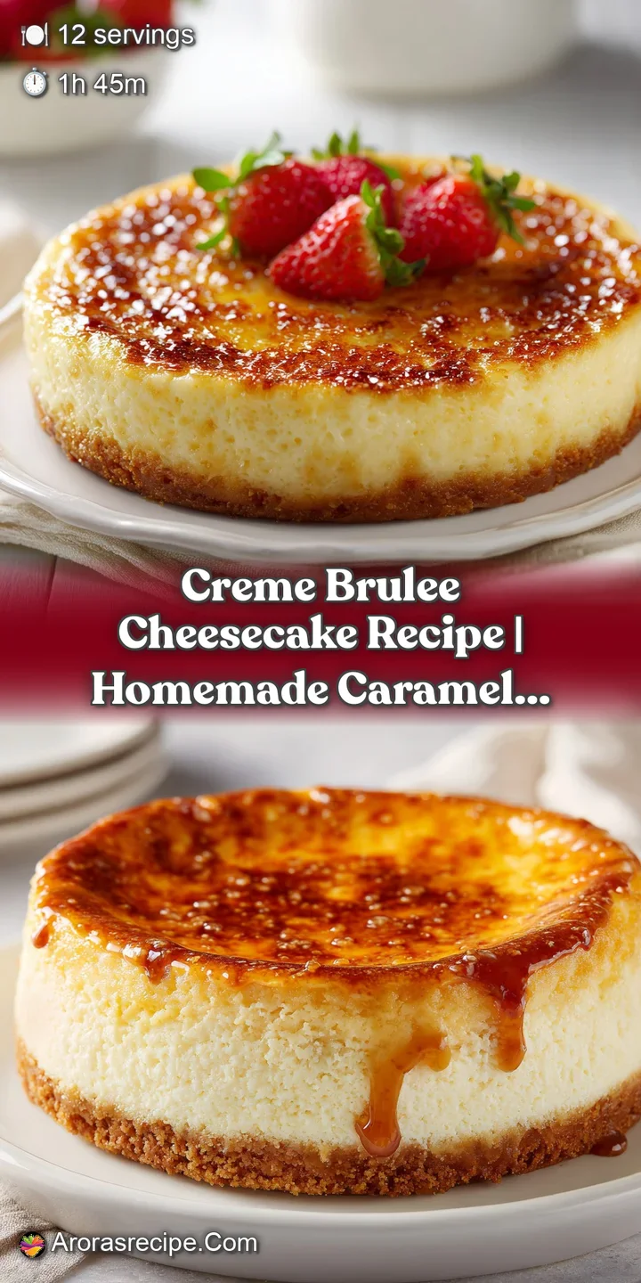 Up-close, caramelized sugar glistens atop a creamy, decadent cheesecake, hinting at the rich, smooth texture of the dessert.