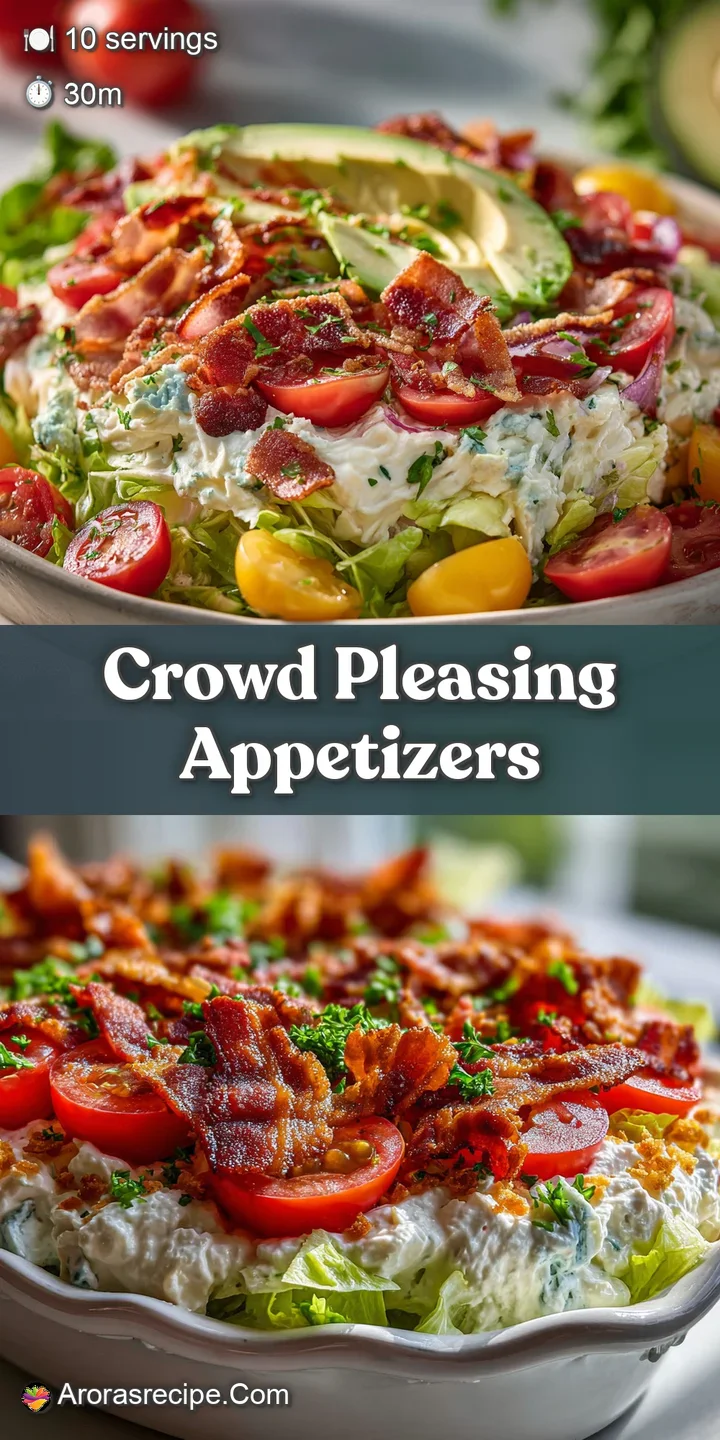 Close-up of Cobb salad dip: chunks of avocado, tomato, and bacon mingling with creamy layers of dressing.