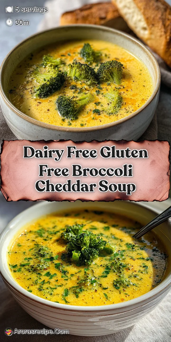 Close-up: thick and velvety broccoli cheddar soup, with soft broccoli pieces, and melted plant-based cheese creating invit...