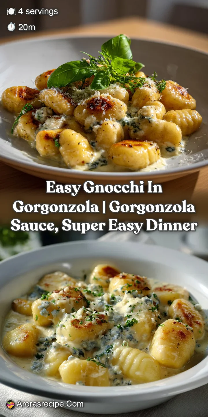 Creamy gnocchi coated in a rich, blue-veined sauce. Fluffy potato dumplings contrast against the smooth, glistening gorgon...