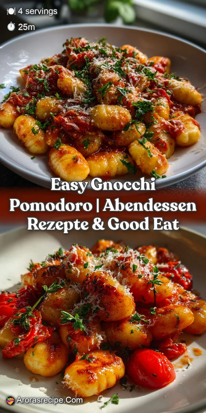 Fluffy gnocchi in vibrant tomato sauce, garnished with fresh basil. A warm, inviting dish with a creamy texture and bright...