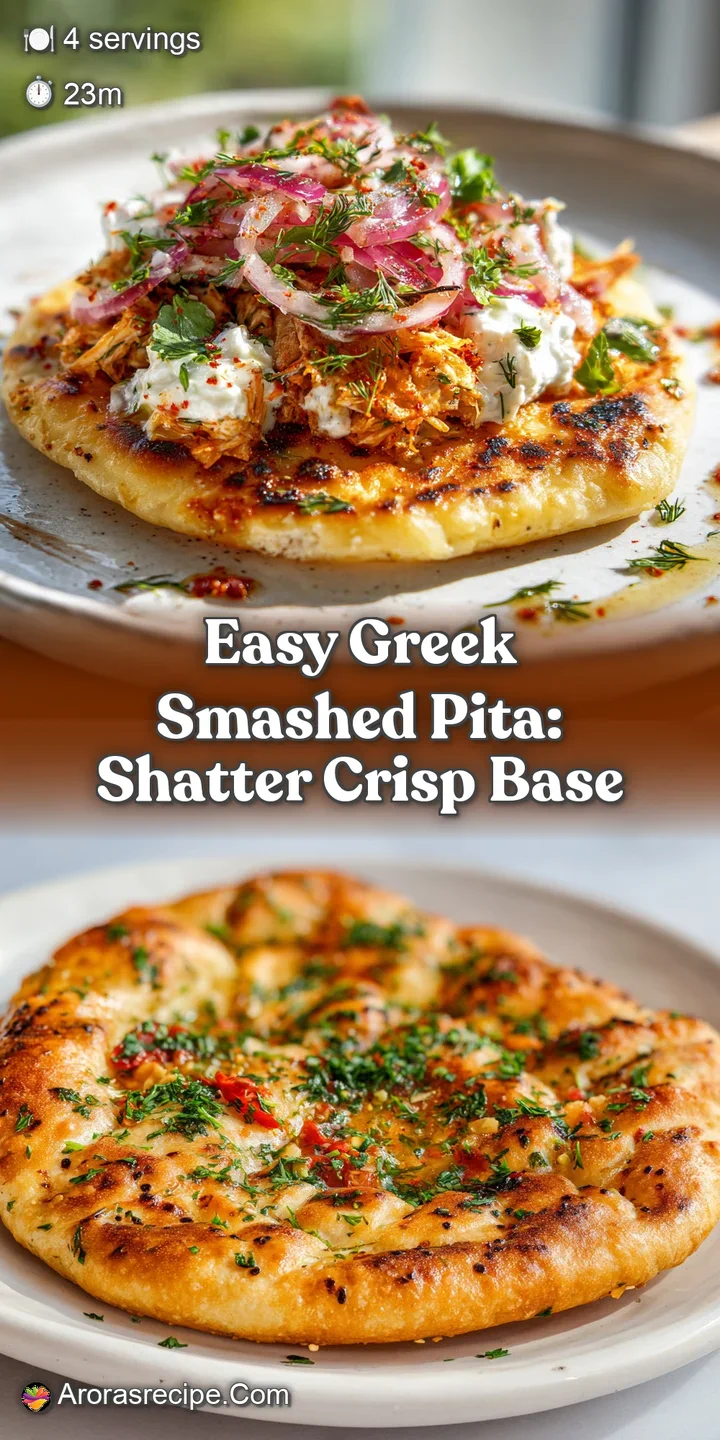 Close-up reveals textures of Greek pita: Crisp pita, juicy tomatoes, crumbly feta, drizzled sauce, and fresh herbs beckon.