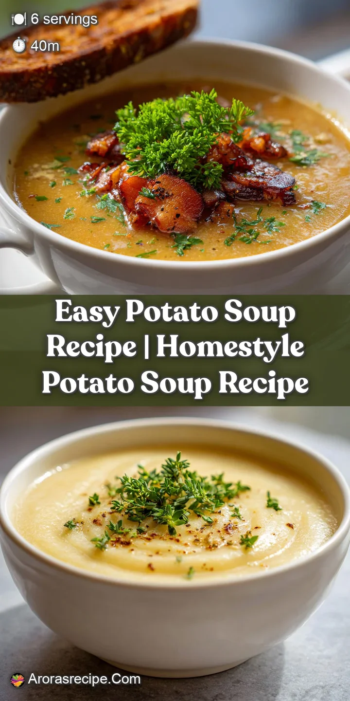 Close-up of potato soup: tender potatoes, a swirl of cream, crumbled bacon, and a vibrant sprinkle of fresh parsley and ch...