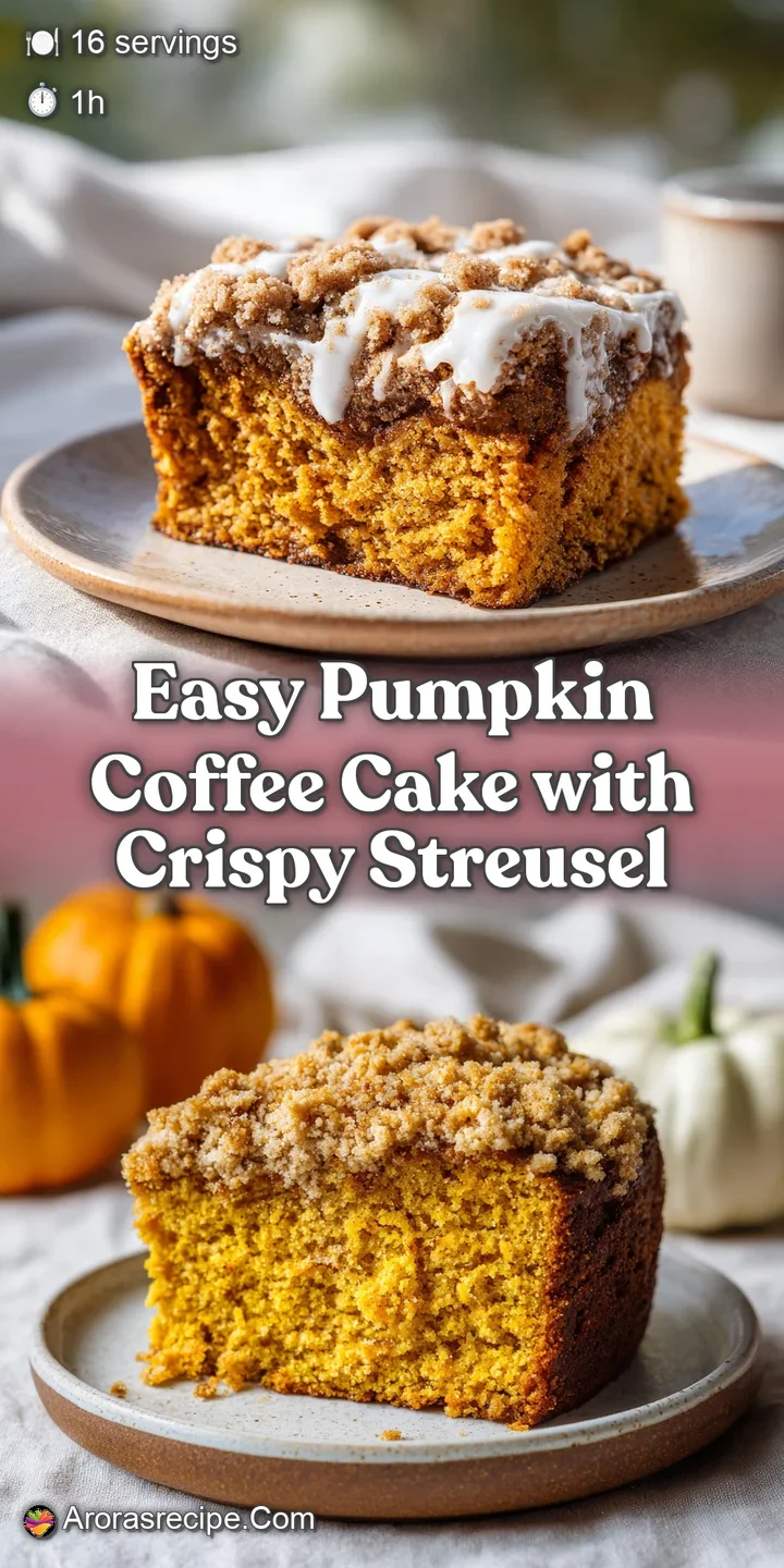 Close-up of pumpkin coffee cake streusel: buttery crumbs with visible pumpkin flecks, highlighting a moist, tender crumb t...