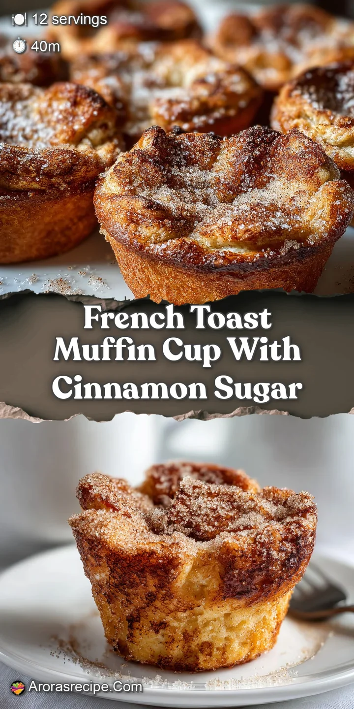 Close-up of a French toast muffin cup: velvety center peeks through a crispy, sugary crust with hints of cinnamon spice.