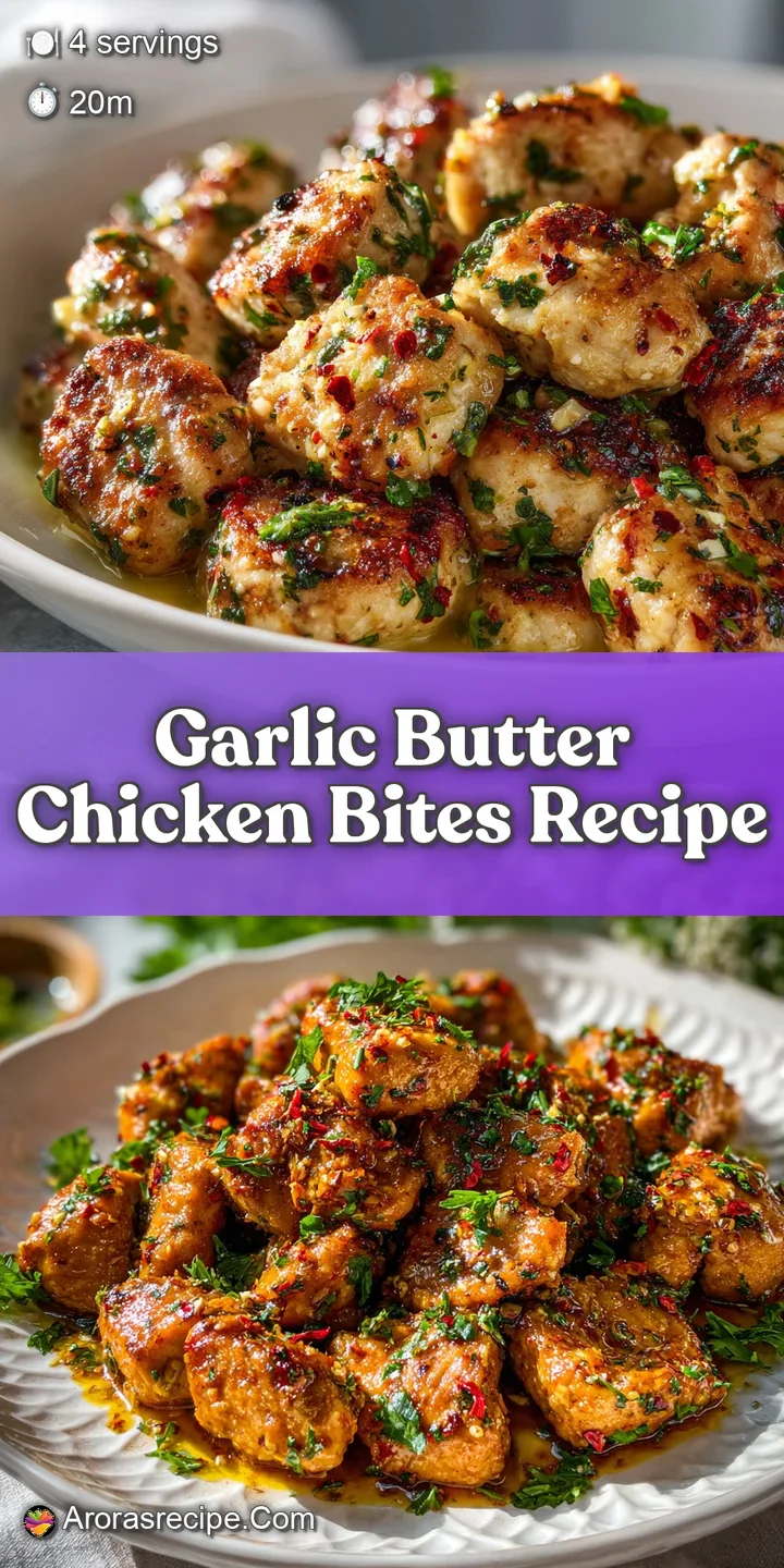 Juicy garlic butter chicken, glistening and golden, close-up shows a rich, savory glaze. Hints of herbs and pepper add bri...