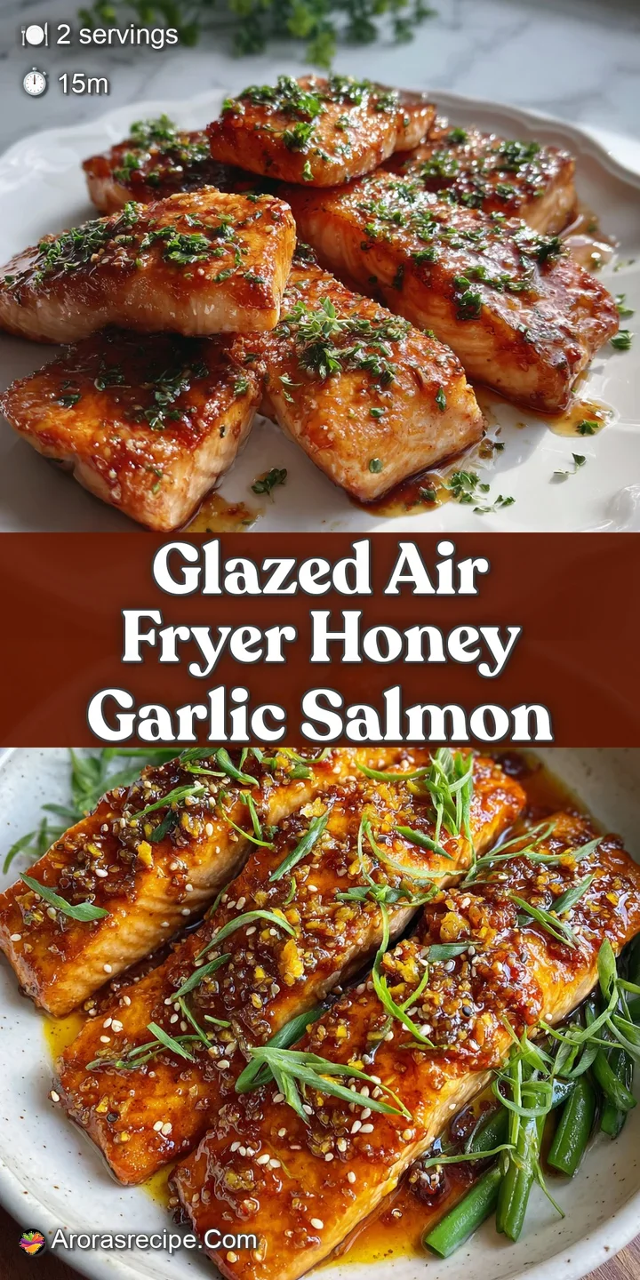 Close-up of honey garlic salmon, glistening and caramelized, with visible flakes. A rich, tempting, and glossy surface.