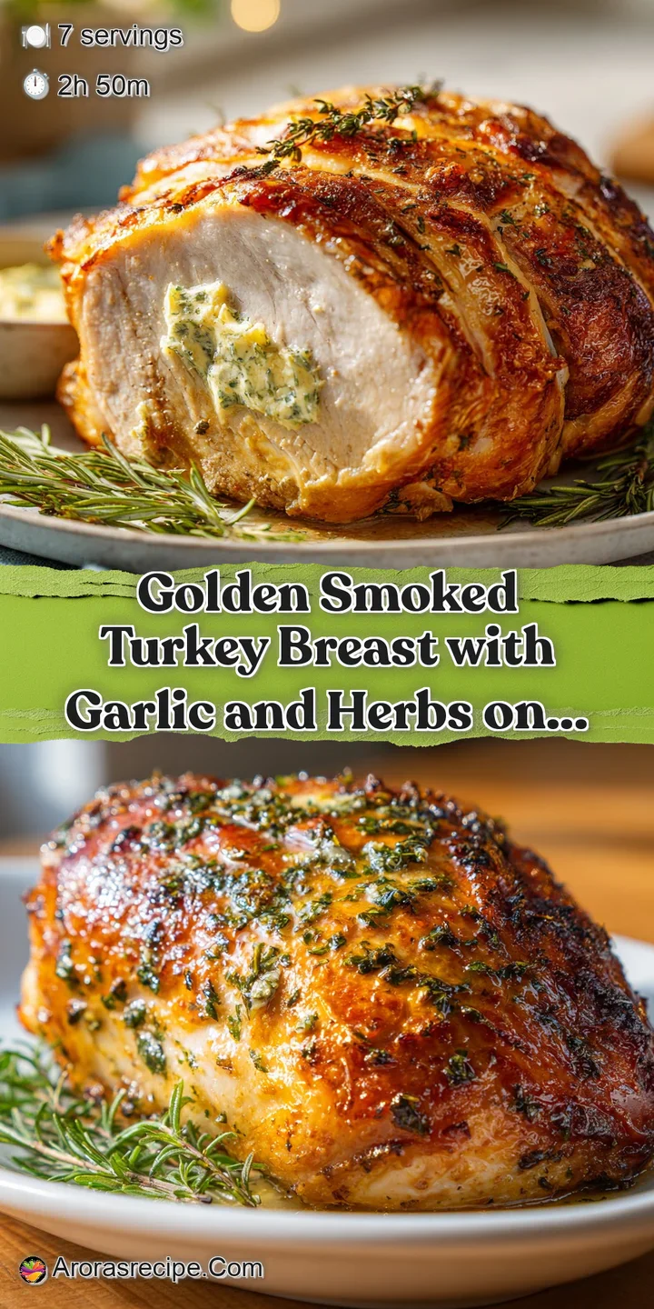 Close-up shows the textured, smoky crust of a tender smoked turkey breast. Notice the light, moist meat ready to be enjoyed.