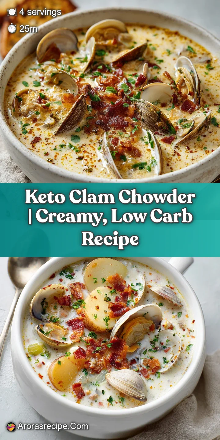 Close-up of thick, rich clam chowder, showcasing tender clams, diced vegetables, and a velvety, shimmering broth with stea...