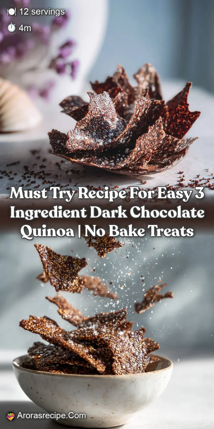 Close-up of a single dark chocolate quinoa crisp, revealing tiny air bubbles and a glistening, slightly textured surface. ...